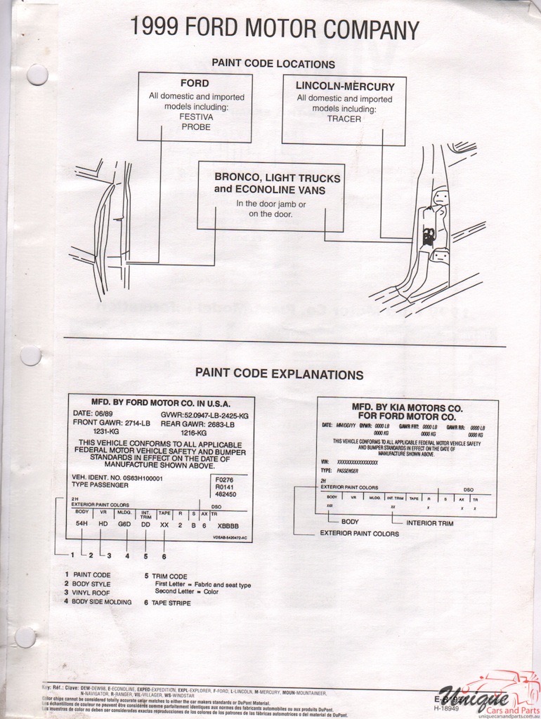 1999 Ford Paint Charts DuPont 7